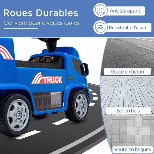 Camion avec Conteneur de Rangement Jouet de Véhicule avec Volant Musique Phares Siège Large avec Dossier Voiture à Pousser pour les Enfants de 18 à 36 Mois Bleu