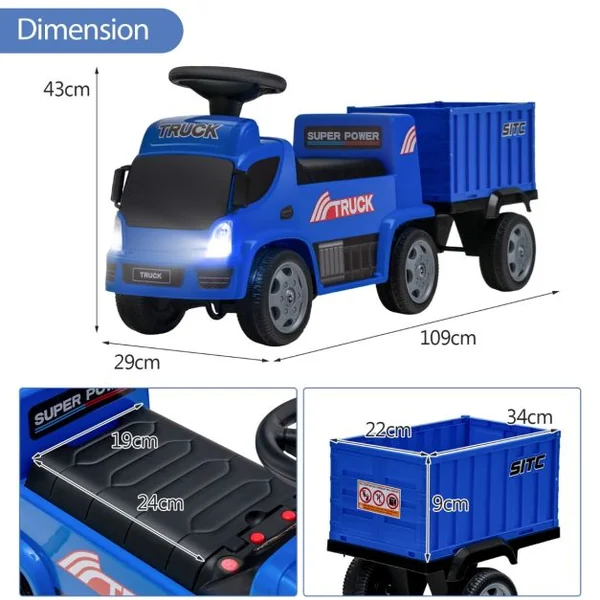 Camion avec Conteneur de Rangement Jouet de Véhicule avec Volant Musique Phares Siège Large avec Dossier Voiture à Pousser pour les Enfants de 18 à 36 Mois Bleu