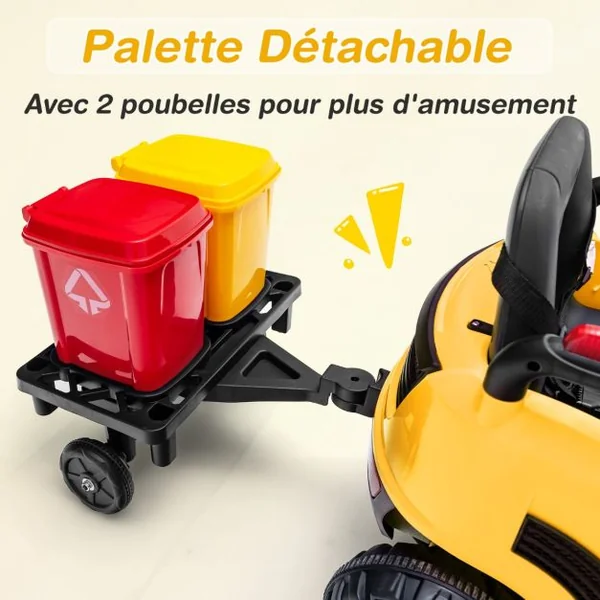 Camion Balayeuse Rue 12V 2-4 km/h 2 Brosses Rotatives 2 Poubelles Effets Lumineux et Sonores-Roues à Friction Jaune