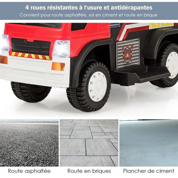 Camion de Pompiers Electrique pour Enfants de 3 à 6 ans Capacité 20 kg Vitesse 3 km/h Batterie 67x39x45cm Noir + Rouge