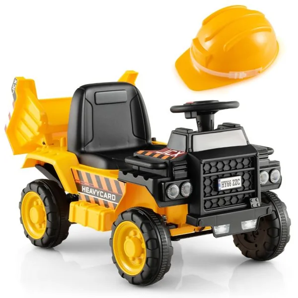 Camion Electrique Enfants 6V avec Godet Amovible & Casque de Sécurité Véhicule de Construction Electrique Charge 25kg pour Enfants de 18-36 Mois