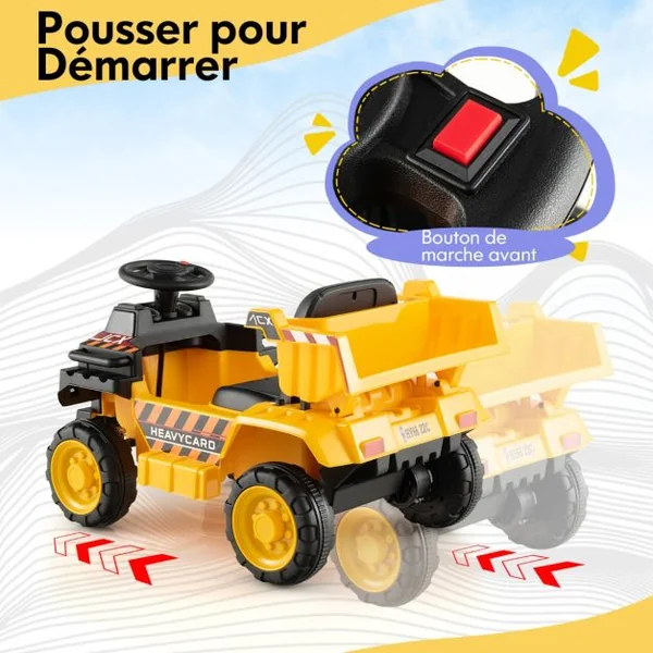 Camion Electrique Enfants 6V avec Godet Amovible & Casque de Sécurité Véhicule de Construction Electrique Charge 25kg pour Enfants de 18-36 Mois