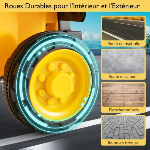 Camion Electrique Enfants 6V avec Godet Amovible & Casque de Sécurité Véhicule de Construction Electrique Charge 25kg pour Enfants de 18-36 Mois