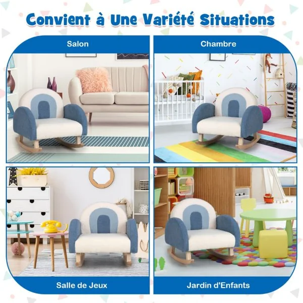Canapé Bébé Enfant à Bascule avec Pieds en Bois de Peuplier Anti-renversement 3 à 5 ans Rouge/Bleu