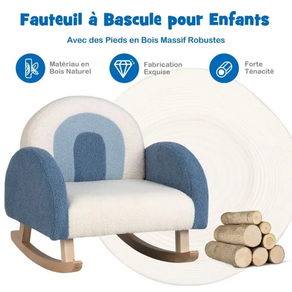 Canapé Bébé Enfant à Bascule avec Pieds en Bois de Peuplier Anti-renversement 3 à 5 ans Rouge/Bleu