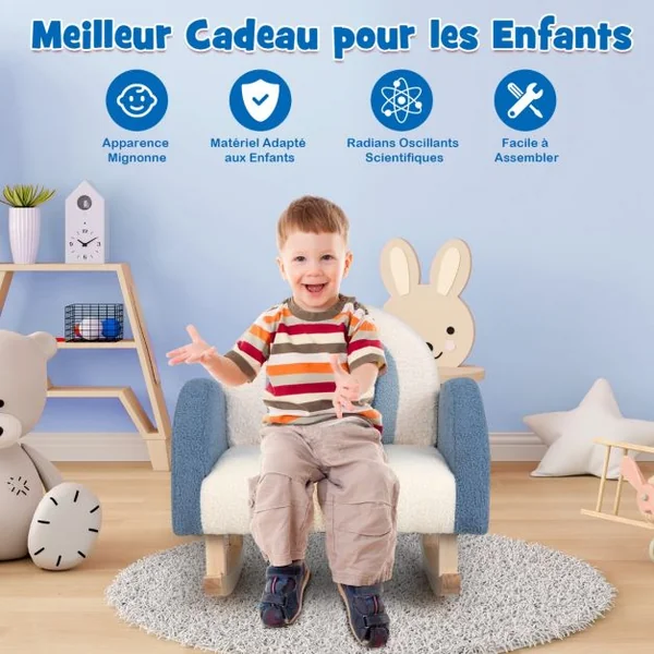 Canapé Bébé Enfant à Bascule avec Pieds en Bois de Peuplier Anti-renversement 3 à 5 ans Rouge/Bleu