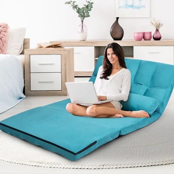 Canapé Convertible 2 Places 113 x 179 CM Dossier Réglable à 6 Positions Housse Détachable 2 Oreillers Bleu