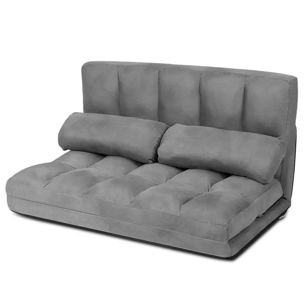 Canapé Convertible 2 Places 113 x 179 CM Dossier Réglable à 6 Positions Housse Détachable 2 Oreillers Gris