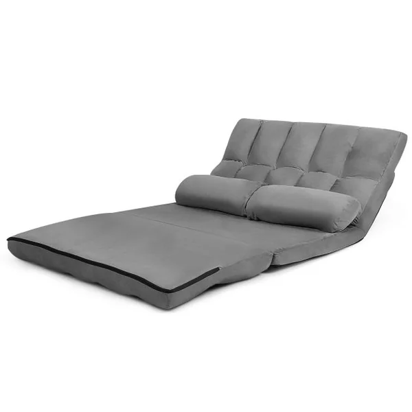 Canapé Convertible 2 Places 113 x 179 CM Dossier Réglable à 6 Positions Housse Détachable 2 Oreillers Gris
