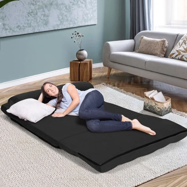Canapé Convertible 2 Places 113 x 179 CM Dossier Réglable à 6 Positions Housse Détachable 2 Oreillers Noir