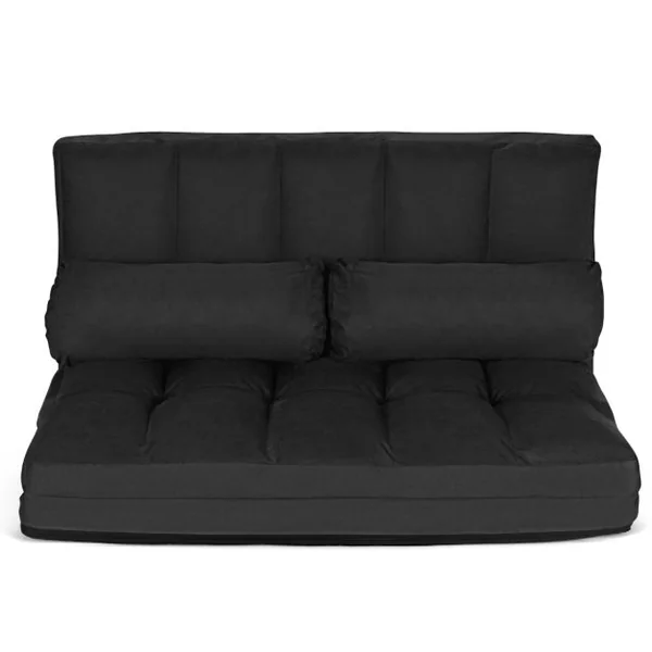Canapé Convertible 2 Places 113 x 179 CM Dossier Réglable à 6 Positions Housse Détachable 2 Oreillers Noir