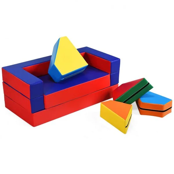 Canapé Convertible 4 en 1 pour Enfants Blocs en Mousse Amovibles en Lit Table Chaise Zone de Jeux en EPE+PU Imperméable