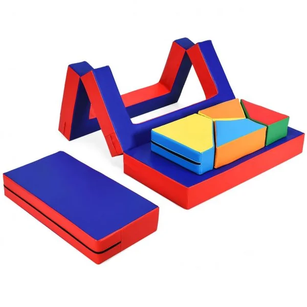 Canapé Convertible 4 en 1 pour Enfants Blocs en Mousse Amovibles en Lit Table Chaise Zone de Jeux en EPE+PU Imperméable