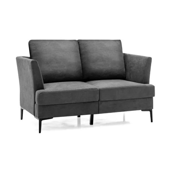 Canapé Droit 2 Places Moderne - 2 Coussins Amovibles - L 141 x P 80 x H 72 cm en Tissu de Lin Gris