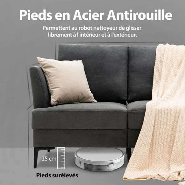 Canapé Droit 2 Places Moderne - 2 Coussins Amovibles - L 141 x P 80 x H 72 cm en Tissu de Lin Gris