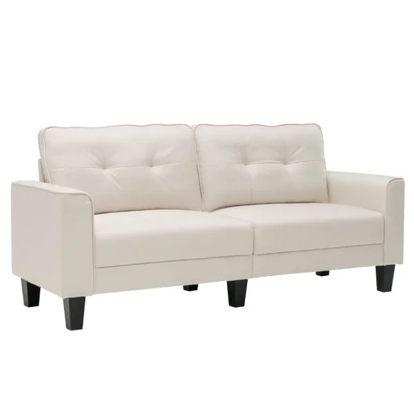 Canapé Droit 3 Places L 200 x P 75 x H 94 cm Pieds en bois Style Scandinave avec 2 Coussins Beige