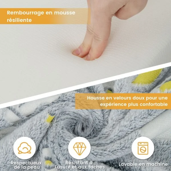 Canapé Enfants Lumineux Brillant dans le Noir 5 en 1 Housse Amovible et Lavable Canapé Convertible pour 3 Ans+ 107*52*41.5cm Gris
