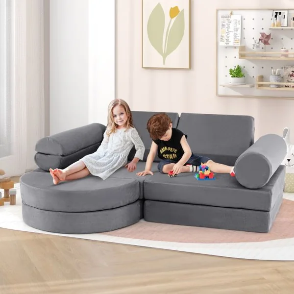 Canapé Modulaire 13 Pièces pour Enfants Canapé Sectionnel Polyvalent pour Tout-Petits Canapé en Mousse Convertible Bleu Marine