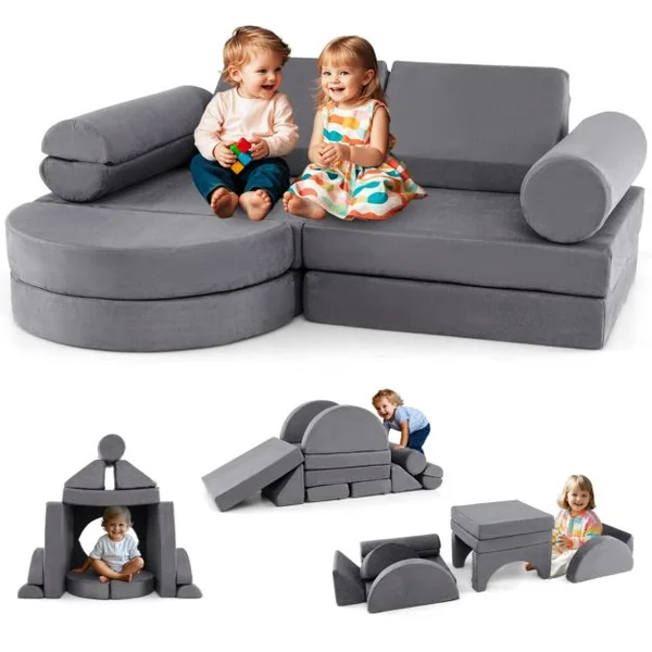 Canapé Modulaire 13 Pièces pour Enfants Canapé Sectionnel Polyvalent pour Tout-Petits Canapé en Mousse Convertible Bleu Marine