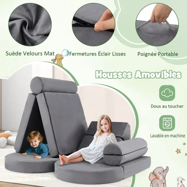 Canapé Modulaire 13 Pièces pour Enfants Canapé Sectionnel Polyvalent pour Tout-Petits Canapé en Mousse Convertible Bleu Marine