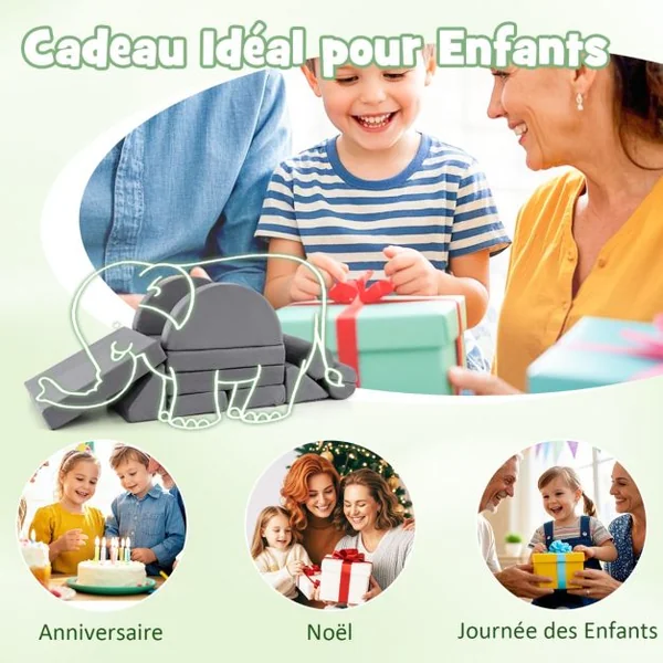 Canapé Modulaire 13 Pièces pour Enfants Canapé Sectionnel Polyvalent pour Tout-Petits Canapé en Mousse Convertible Bleu Marine