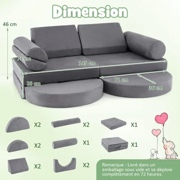 Canapé Modulaire 13 Pièces pour Enfants Canapé Sectionnel Polyvalent pour Tout-Petits Canapé en Mousse Convertible Bleu Marine