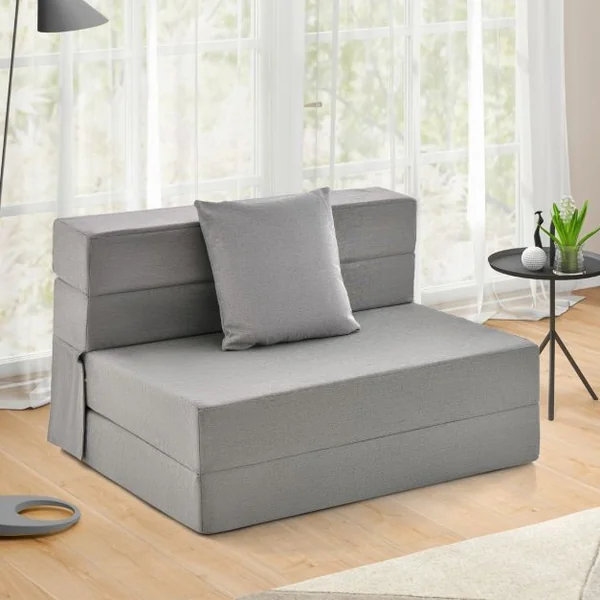 Canapé Pliant avec Oreiller Canapé Lit Mousse Haute Densité Matelas Ergonomique de 15 CM d'Appoint Portable Housse Zippée et Lavable Gris