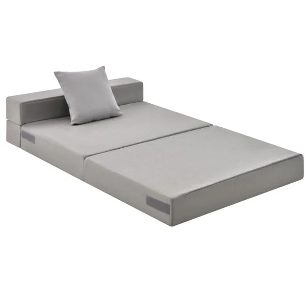 Canapé Pliant avec Oreiller Canapé Lit Mousse Haute Densité Matelas Ergonomique de 15 CM d'Appoint Portable Housse Zippée et Lavable Gris