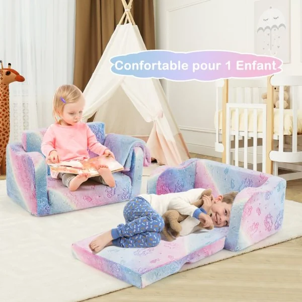 Canapé pour Enfants avec Couverture Canapé et Chaise Longue Pliable Fauteuil Phosphorescent pour 3+ Ans Dinosaure Gris/Licorne Arc-En-Ciel