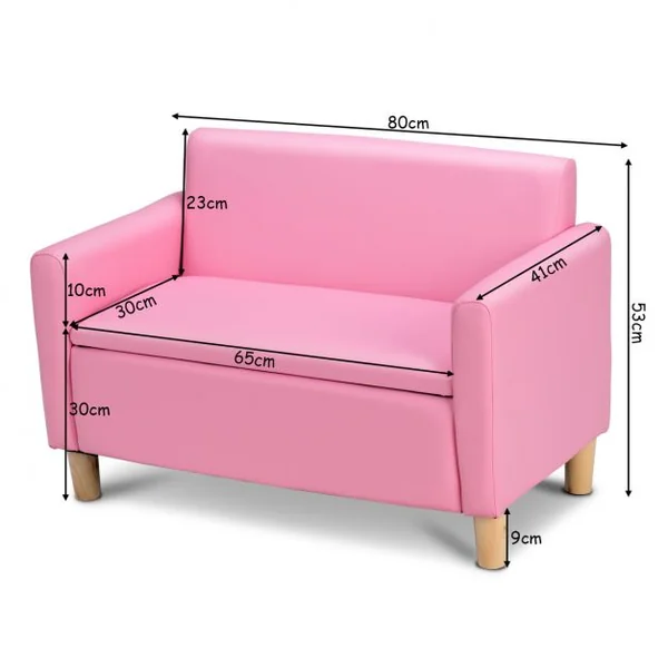 Canapé pour Enfants Chaise d'Enfant Fauteuil Double avec coffre de rangement, 80 x 42 x 53 cm, hauteur d’assise 31 cm, Rose