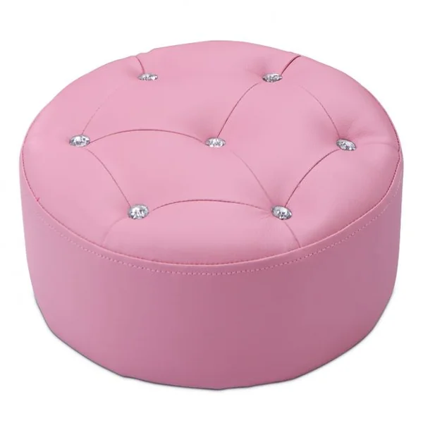 Canapé Princesse pour Enfants Dossier Haut Fauteuil avec Repose-pieds Rond en Pvc Bois Éponge Capacité 45kg Rose