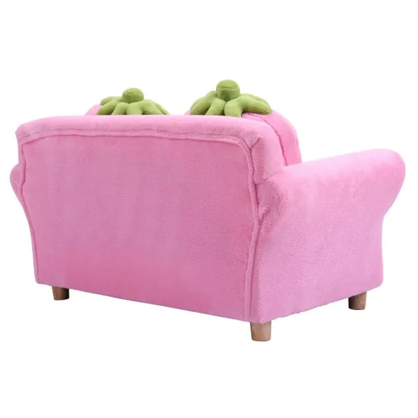 Canapé sofa pour enfant avec 2 coussins motif fraise Meuble chambre d’enfant confortable, 90 x 53 x 48 cm, Rose
