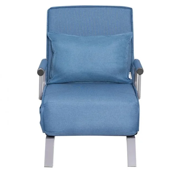 Canapé-lit 1 Place Fauteuil Convertible Fauteuil Chauffeuse avec Coussin en Tissu Lin et Acier Lit 186x59x28cm Bleu