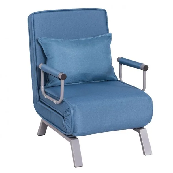 Canapé-lit 1 Place Fauteuil Convertible Fauteuil Chauffeuse avec Coussin en Tissu Lin et Acier Lit 186x59x28cm Bleu