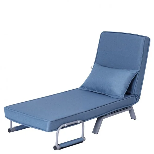 Canapé-lit 1 Place Fauteuil Convertible Fauteuil Chauffeuse avec Coussin en Tissu Lin et Acier Lit 186x59x28cm Bleu