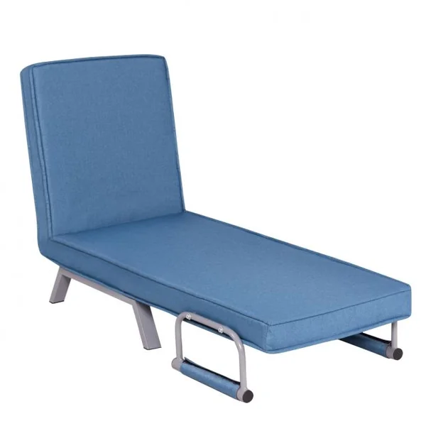 Canapé-lit 1 Place Fauteuil Convertible Fauteuil Chauffeuse avec Coussin en Tissu Lin et Acier Lit 186x59x28cm Bleu