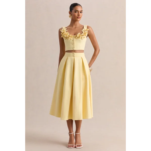 Caprielle | Crop top citron à encolure arrondie avec détail corsage