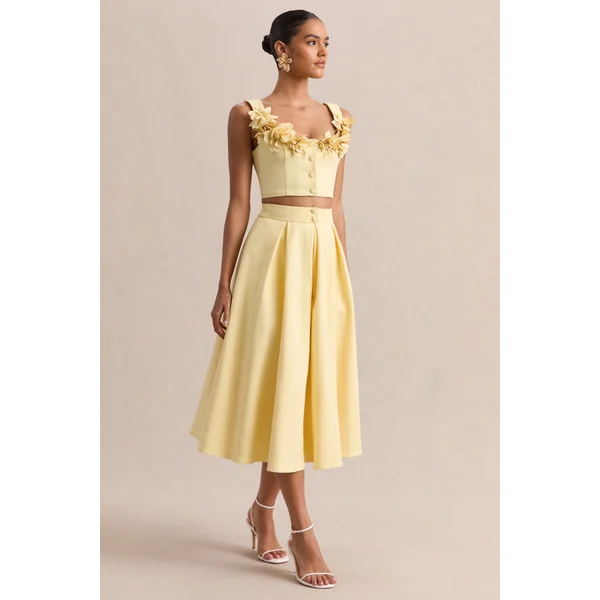 Caprielle | Crop top citron à encolure arrondie avec détail corsage