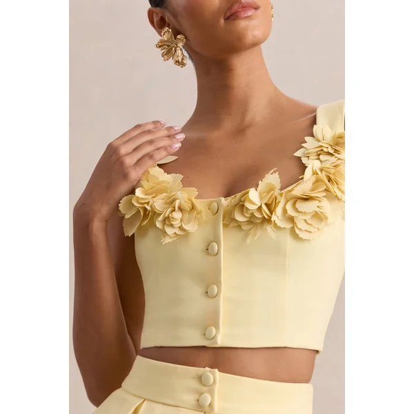 Caprielle | Crop top citron à encolure arrondie avec détail corsage