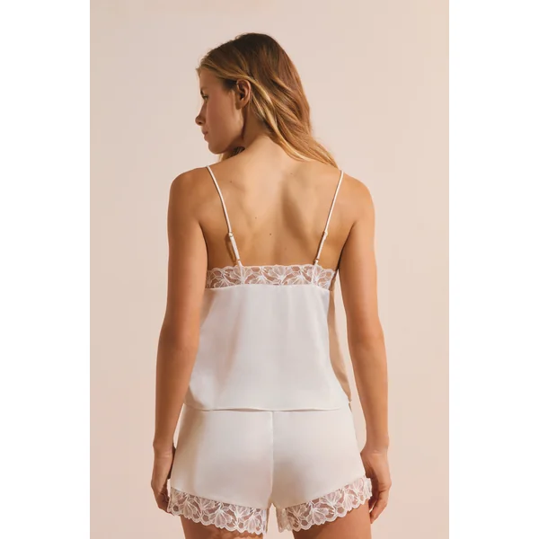 Caraco de pyjama satiné avec détail en dentelle