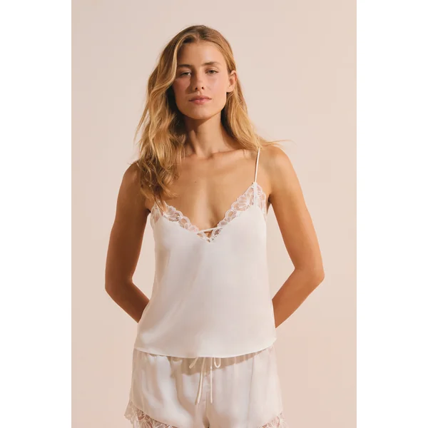 Caraco de pyjama satiné avec détail en dentelle