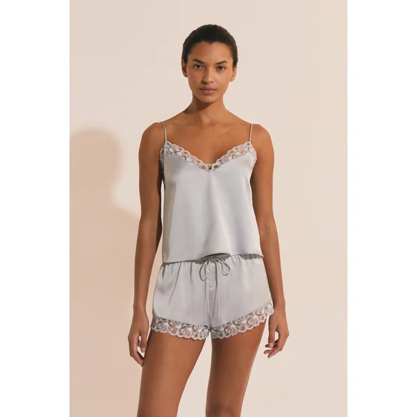 Caraco de pyjama satiné avec détail en dentelle