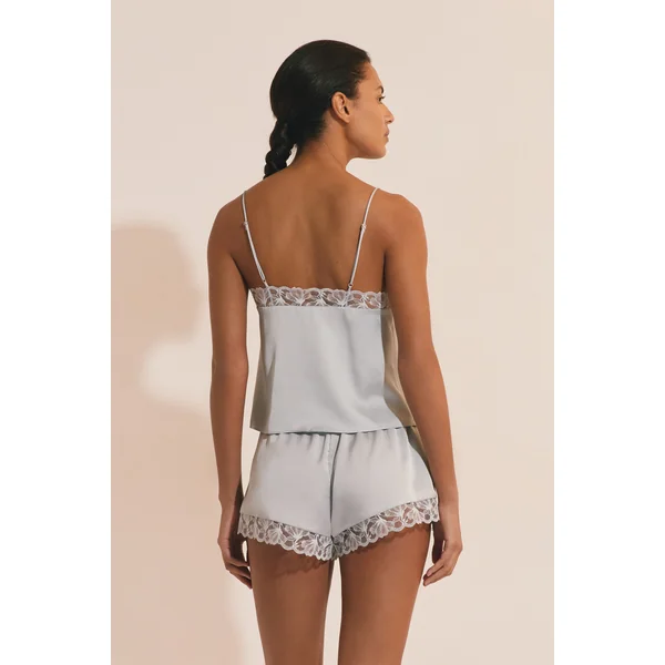 Caraco de pyjama satiné avec détail en dentelle