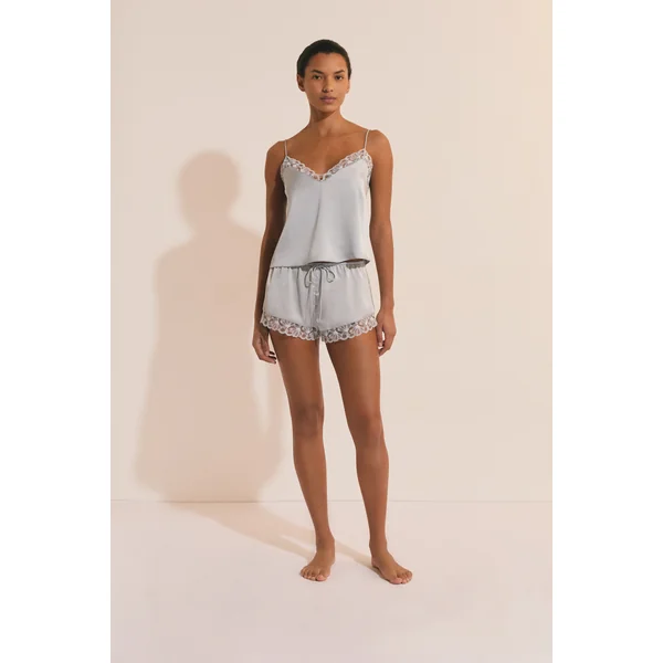 Caraco de pyjama satiné avec détail en dentelle