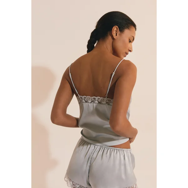 Caraco de pyjama satiné avec détail en dentelle