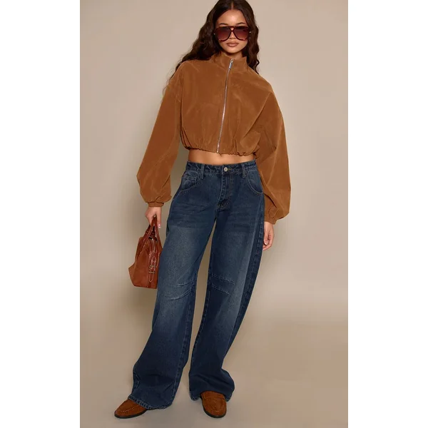 Caramel Blouson Aviateur Court En Synthétique