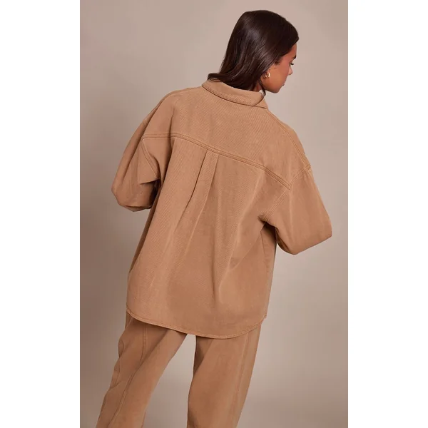 Caramel Chemise En Denim Surdimensionnée À Poche Unique