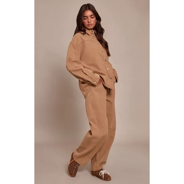 Caramel Chemise En Denim Surdimensionnée À Poche Unique