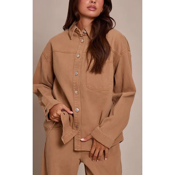 Caramel Chemise En Denim Surdimensionnée À Poche Unique