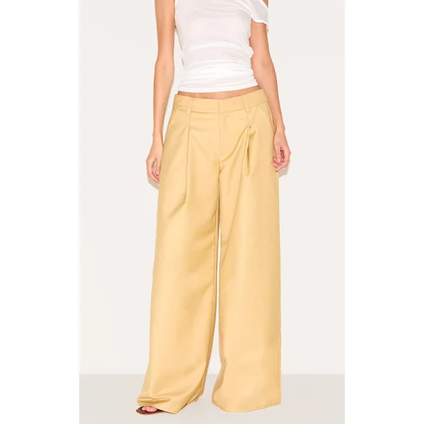 Caramel Roux Pantalon Large Tissé À Double Pli